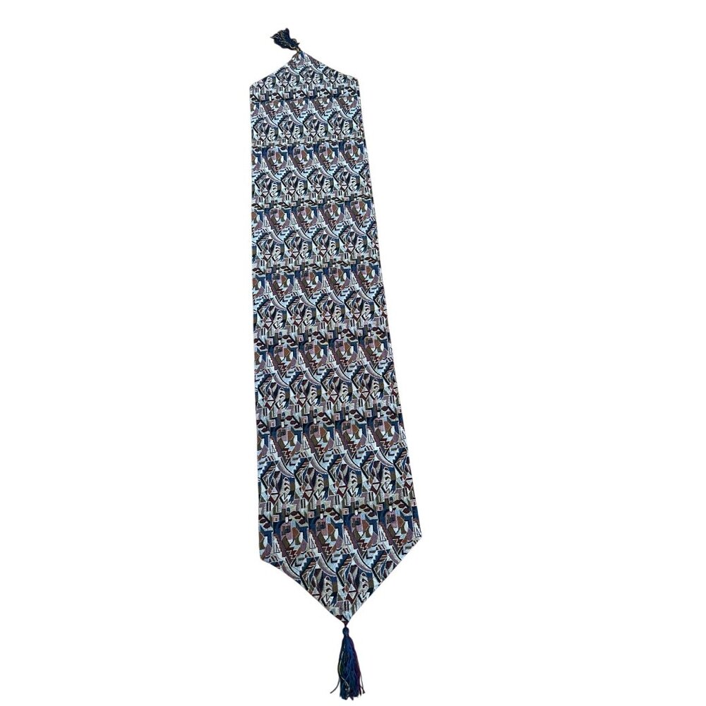 House Of Lloyd Geometric Table Runner With Tassels 64"x13" Multicolor India